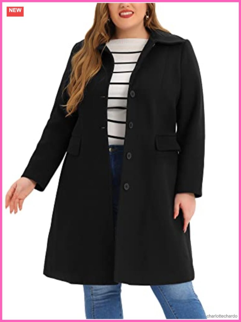 Plus Size Peter Pan Collar Trench Coat Single Breasted Winter Midi